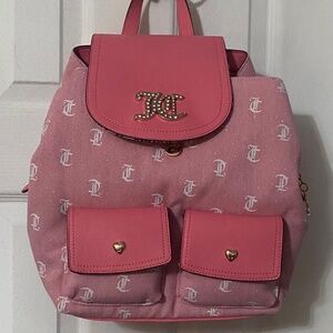 NWT Juicy Couture JC Pink Glitter “Pack It Up” Bling Hearts Backpack Bag Purse